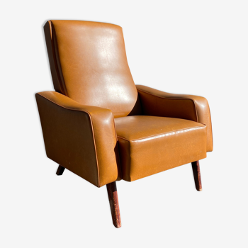 Fauteuil vintage simili cuir marron