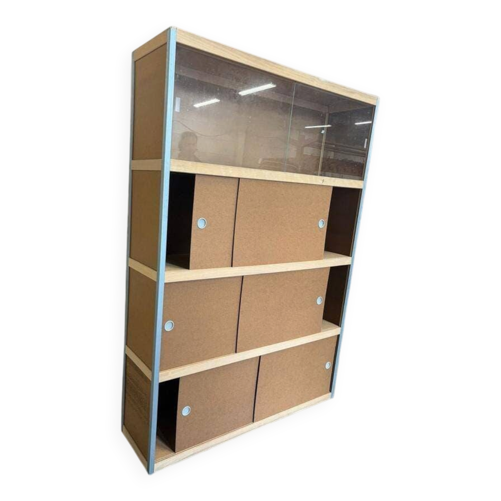 Vintage Kewlox brown shelving armoire / display cabinet