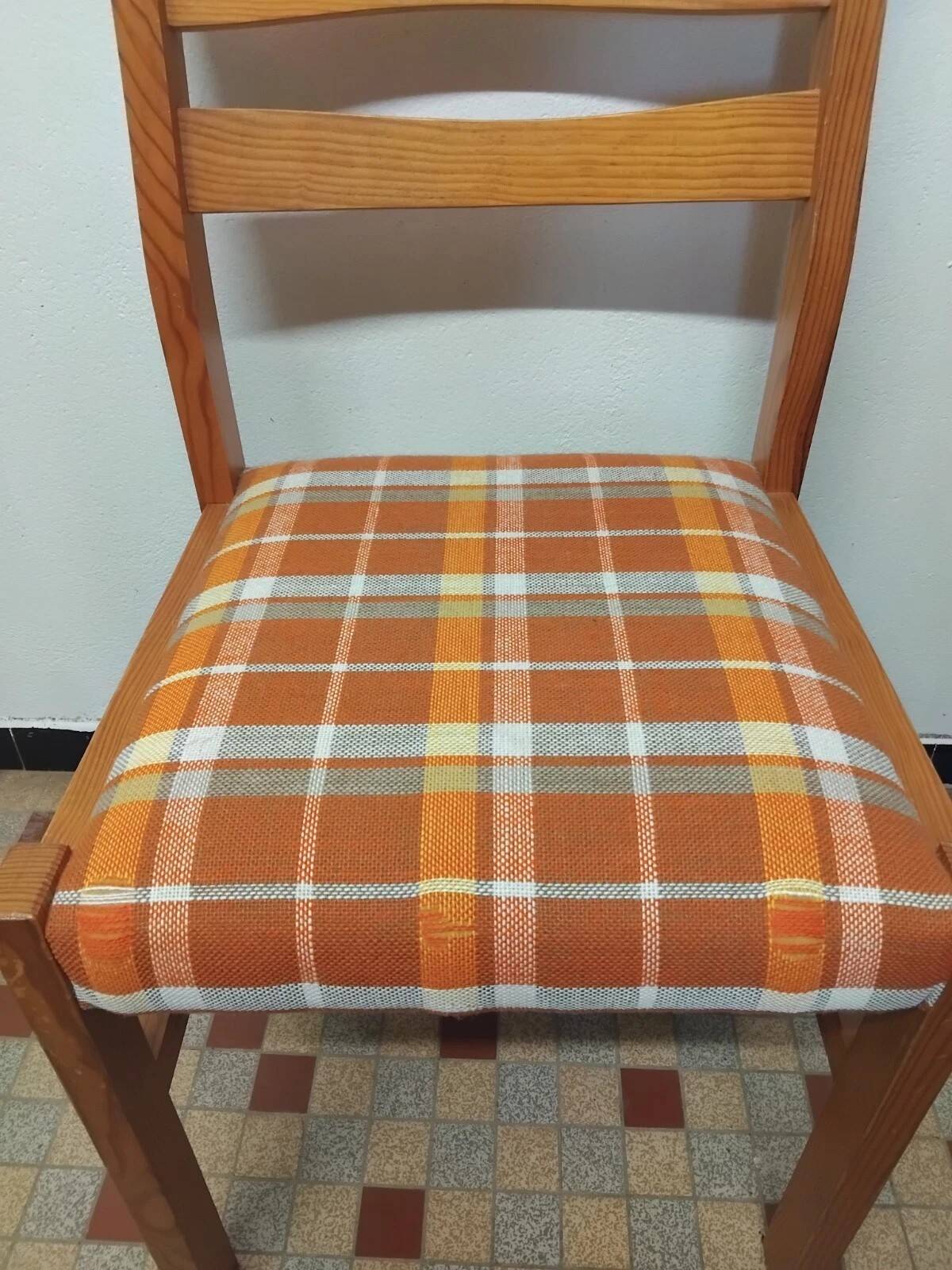 Pair of Vintage Wooden / Orange Fabric Chairs