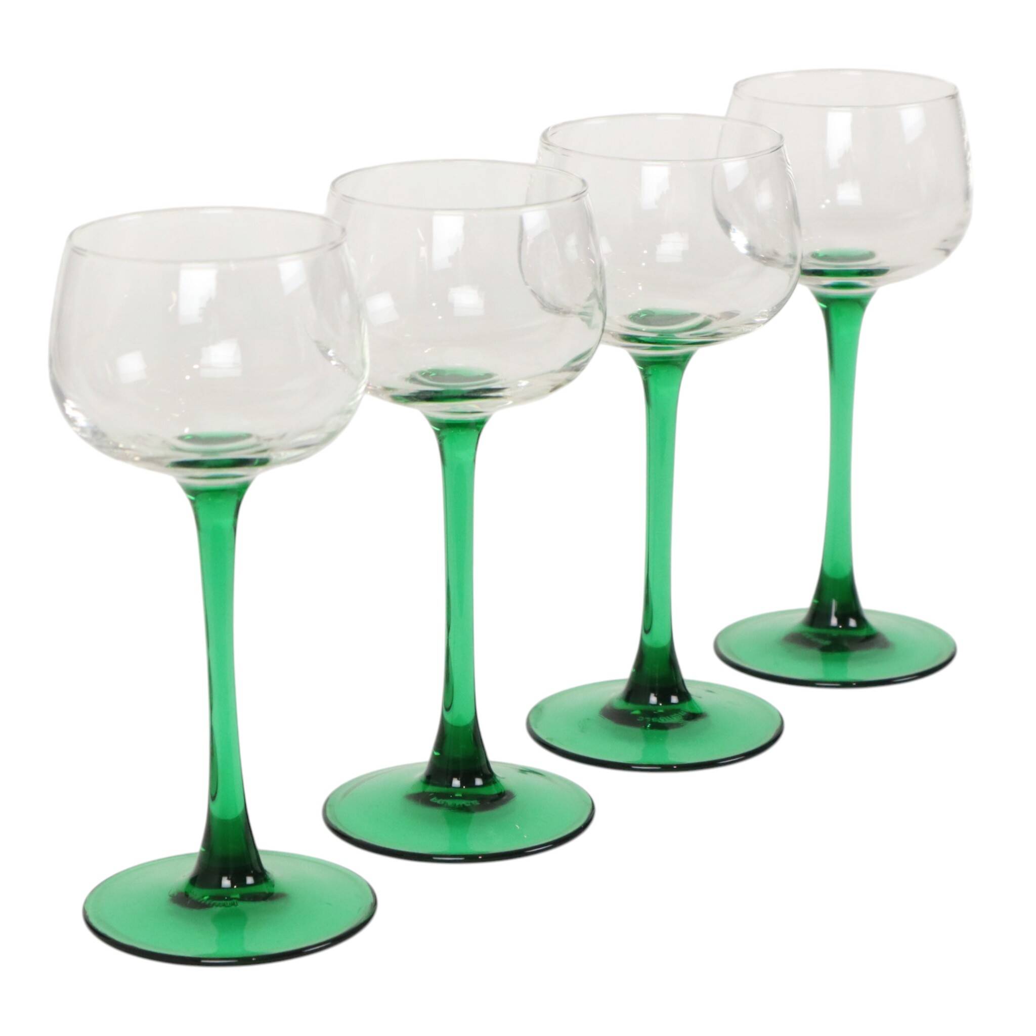 Set of 4 Vintage Luminarc Alsace Wine Glasses Narrow Green Stems