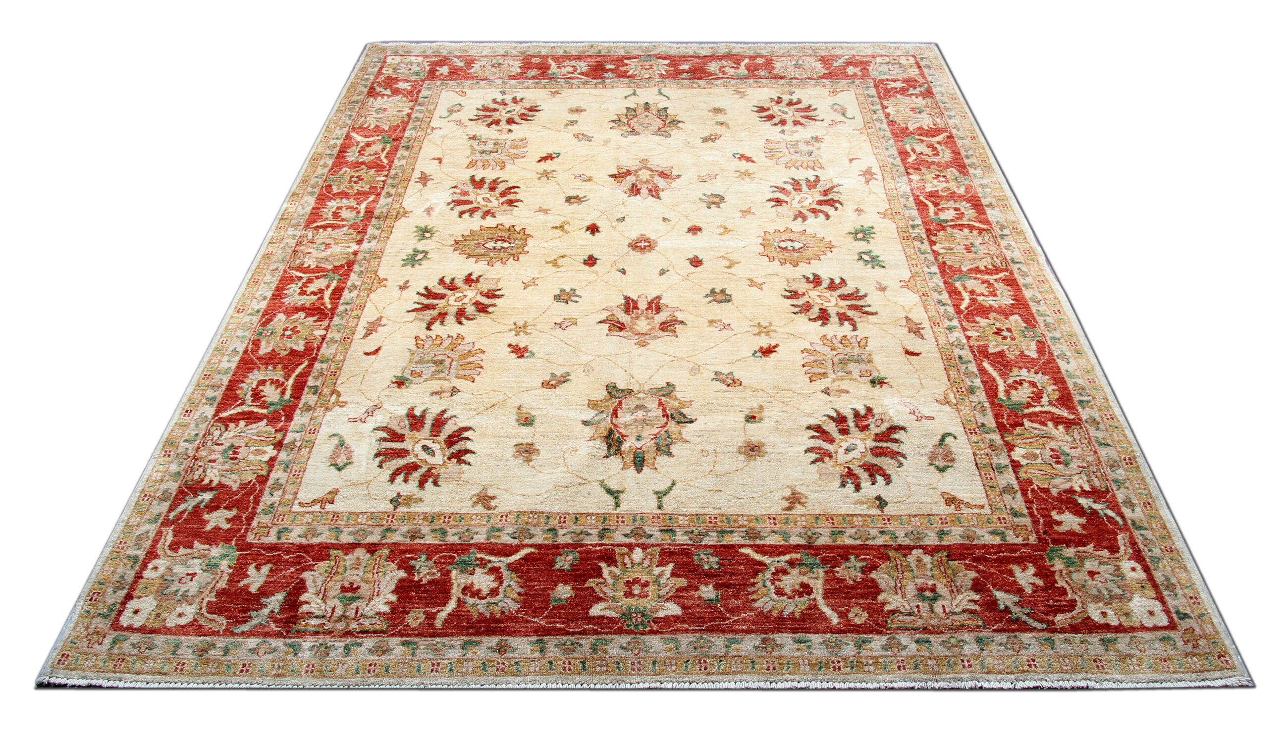 Handwoven cream wool ziegler rug traditional afghan carpet 198x249cm