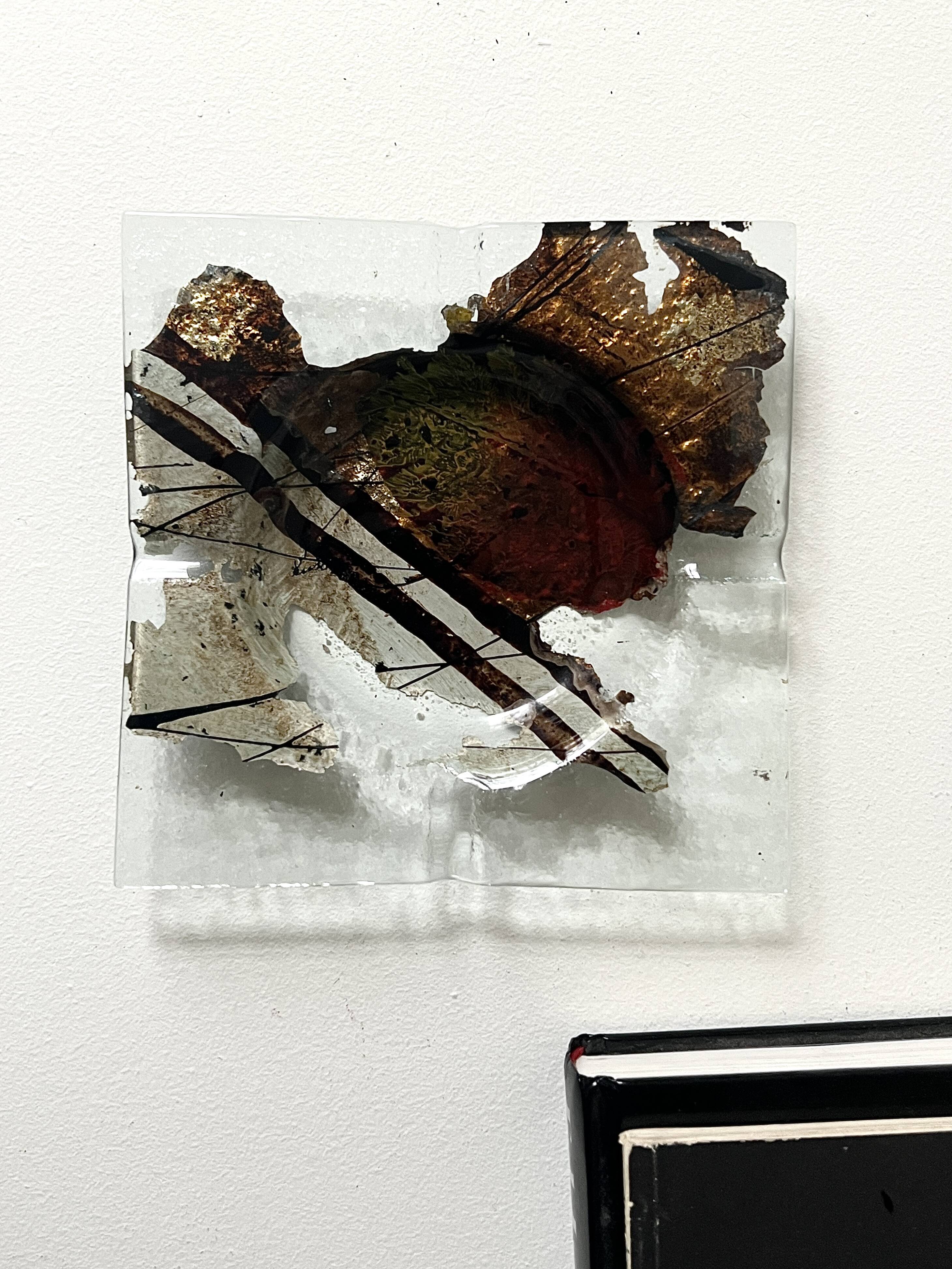 ashtray abstract painting in melted glass, around 1970