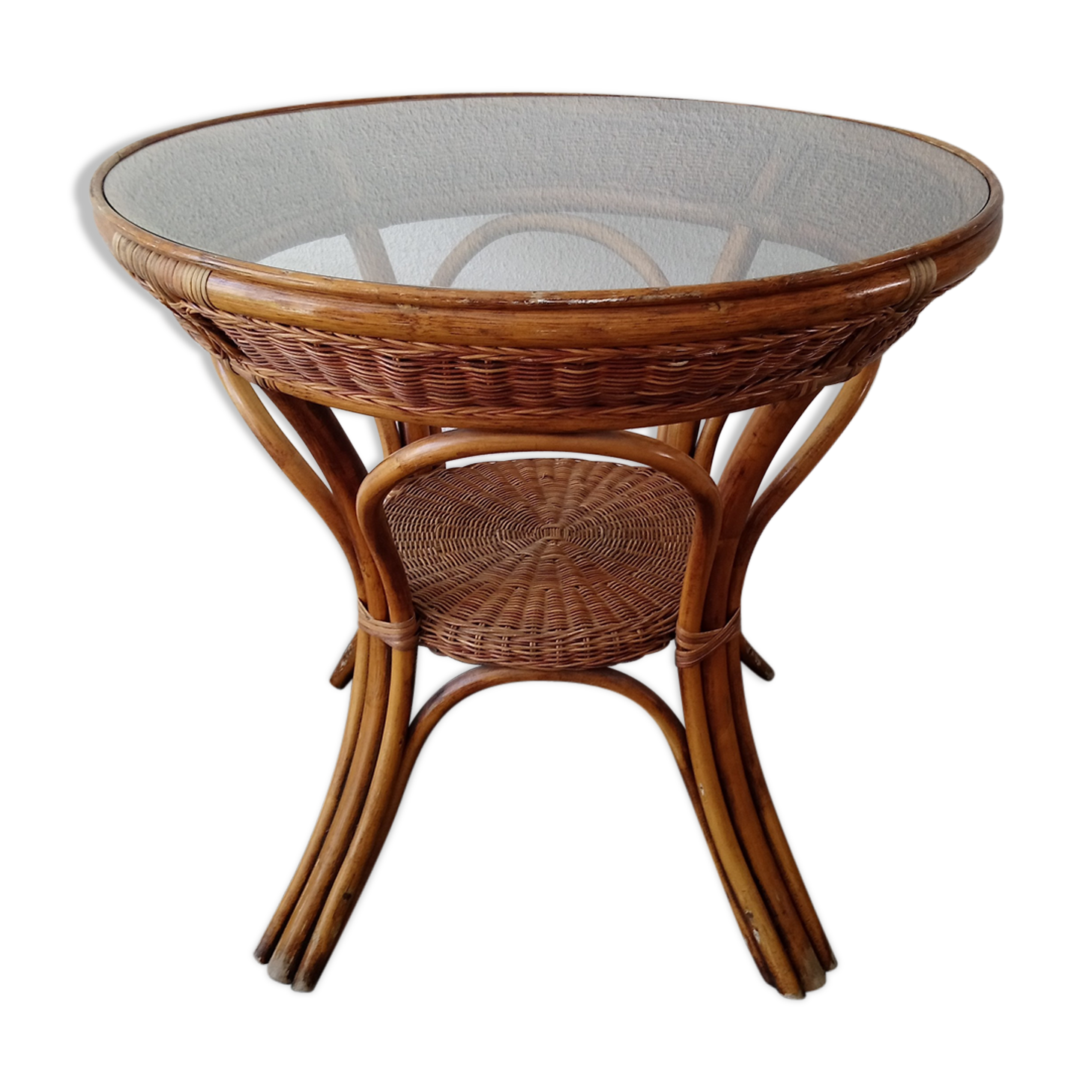 High table in rattan and wicker of the 1970s