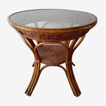 High table in rattan and wicker of the 1970s