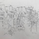 Ink on paper signed by Abdelkader GUERMAZ, Place Georges Pompidou, circa 1977