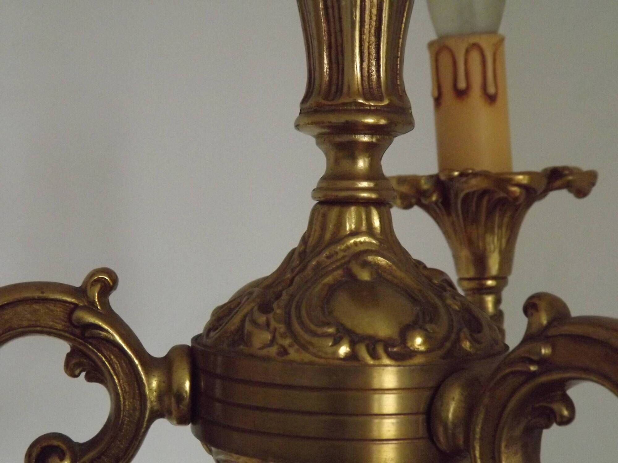 Quality Stamped Bronze French Mid-Century 3-Light Traditional Chandelier