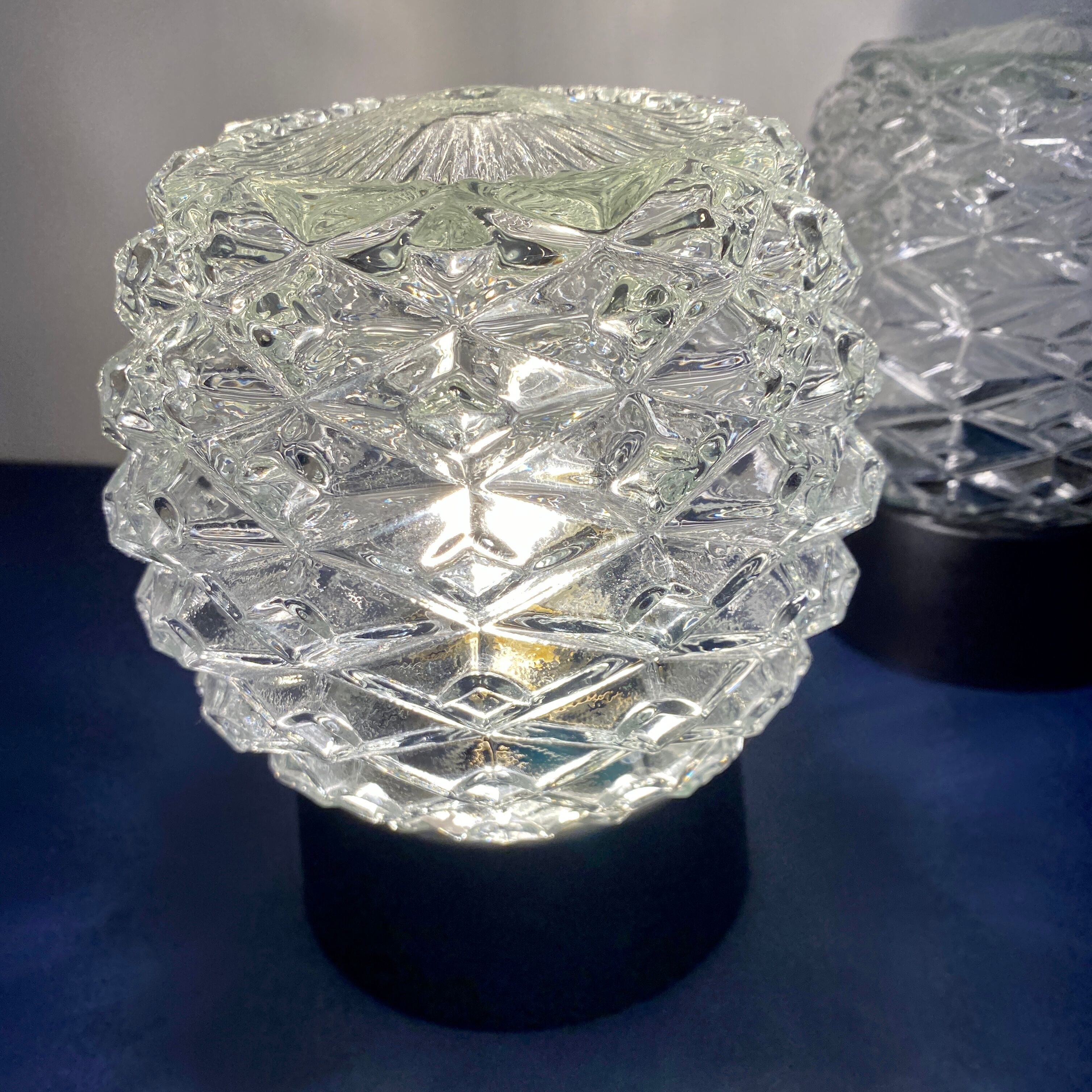 Pair of vintage wall lamps in molded glass and thermoplastic