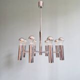 Space Age tubular chrome metal chandelier, 1970s