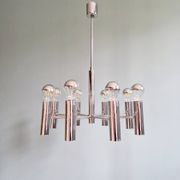 Lustre Space Age en métal chromé tubulaire, années 70