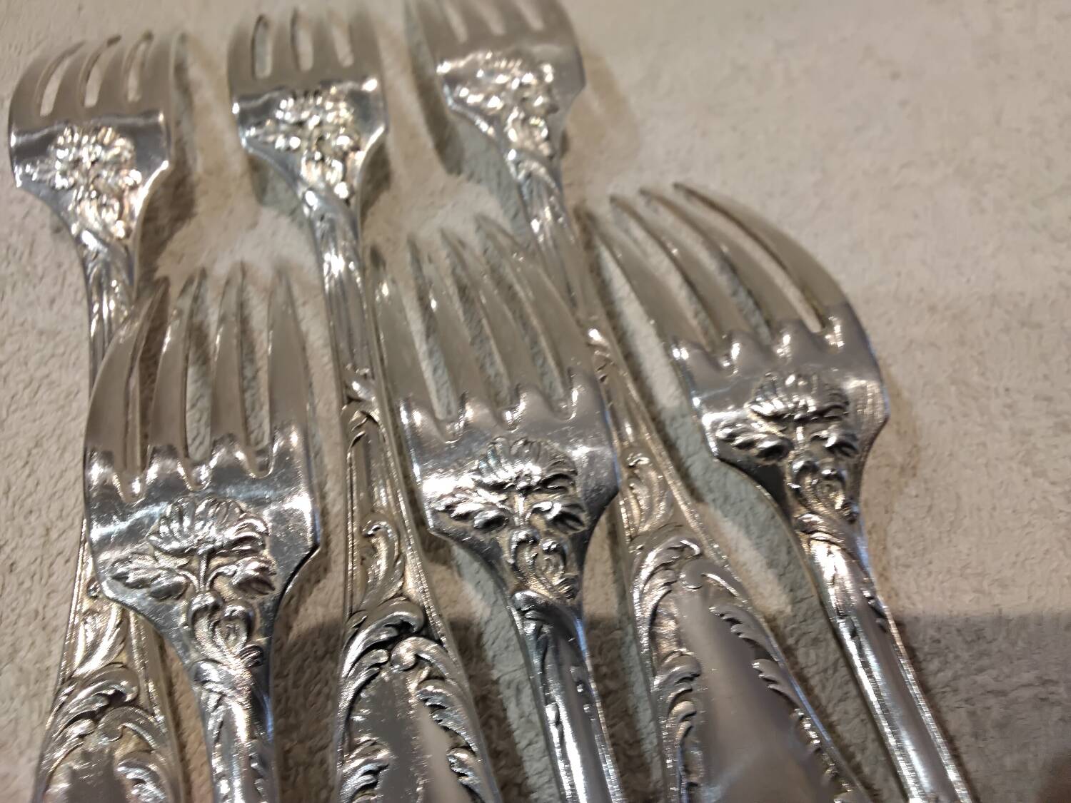 6 silver plated table forks by Christofle Chrysanthemum