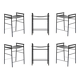Set of 6 contemporary bar stools in black leather and black rubber.