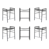 Lot de 6 tabourets de bar contemporains en cuir noir et caoutchouc noir.