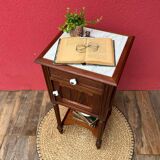White marble and pitch pine bedside table