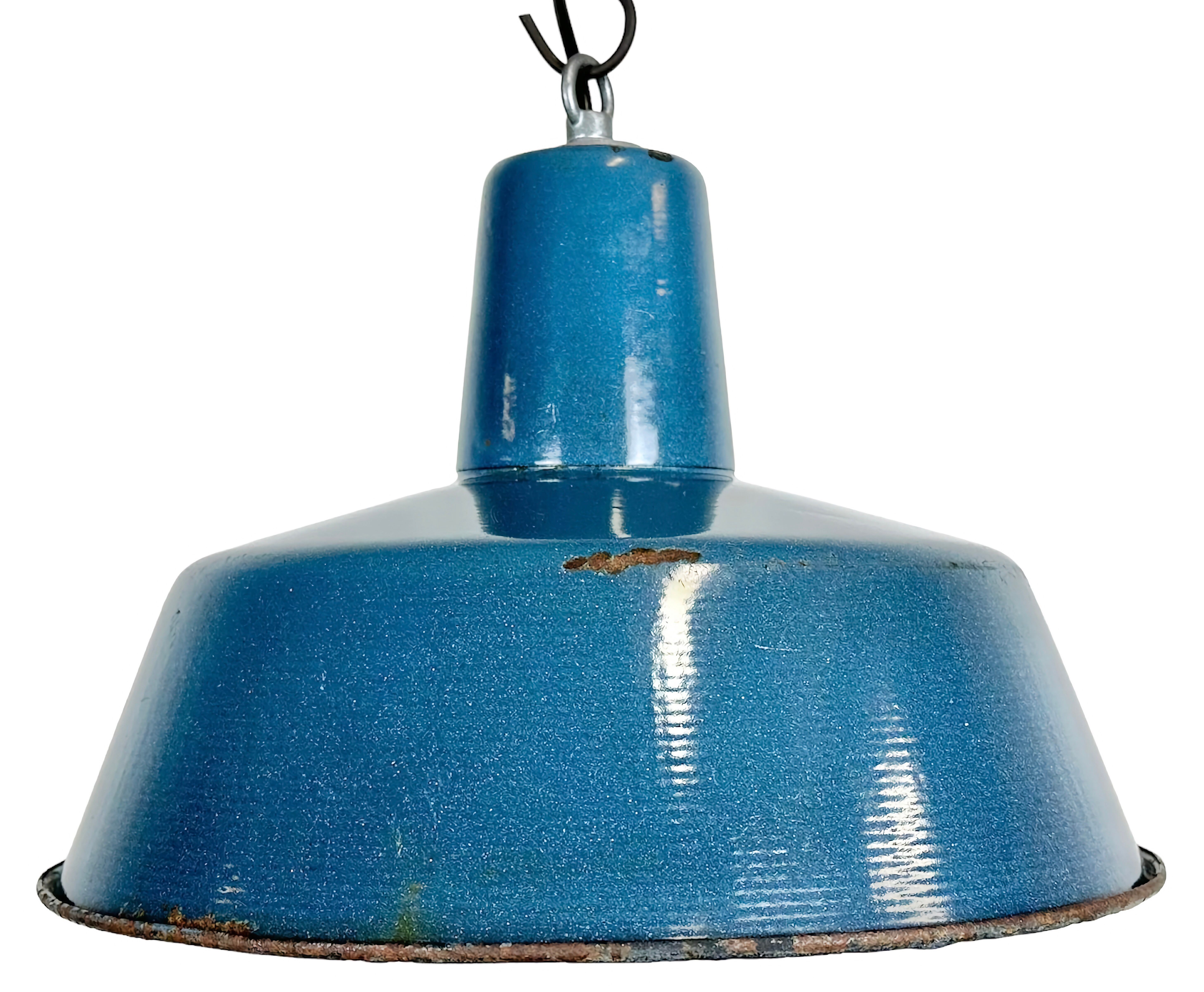 Industrial Blue Enamel Factory Pendant Lamp, 1960s