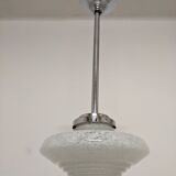 Art Deco glass suspension from Clichy, speckled white, France circa 1920.