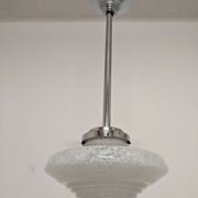 Art Deco glass suspension from Clichy, speckled white, France circa 1920.