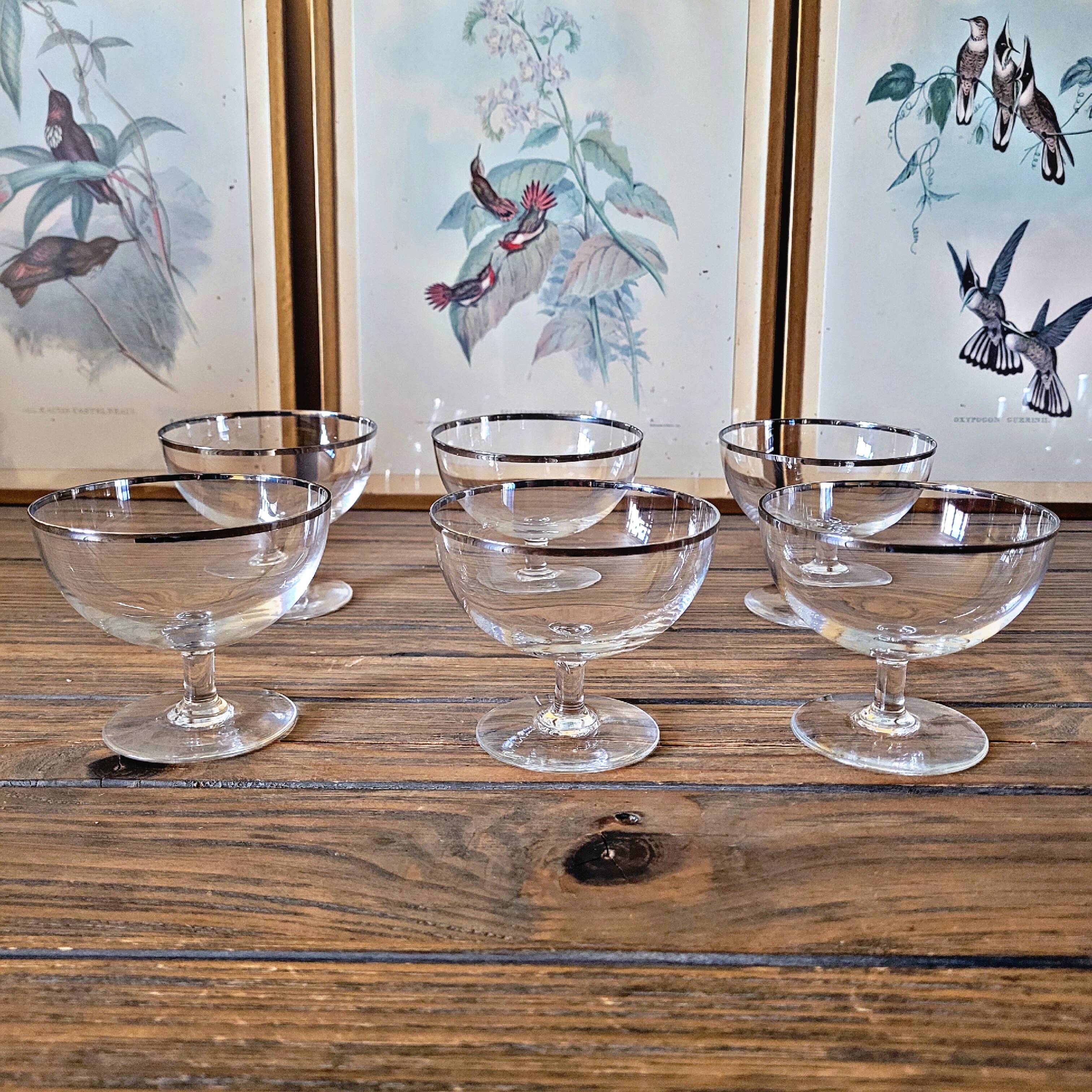 Vintage crystal ice cream cups with silver rim