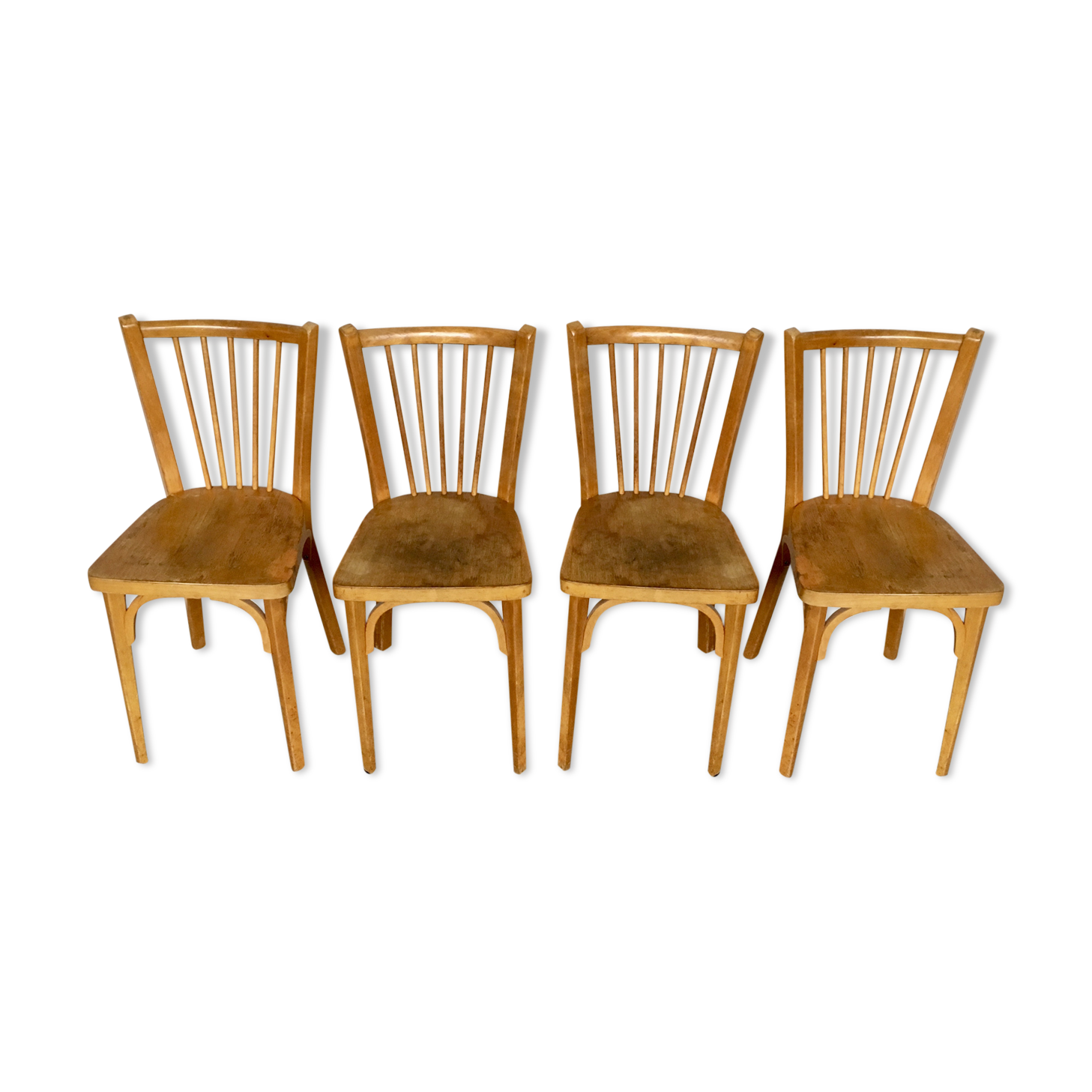 Set of 4 chairs Bistro Baumann wooden clear years 1950-1960