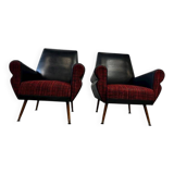 Set of 2 vintage black and red armchairs / armchairs / individual armchairs