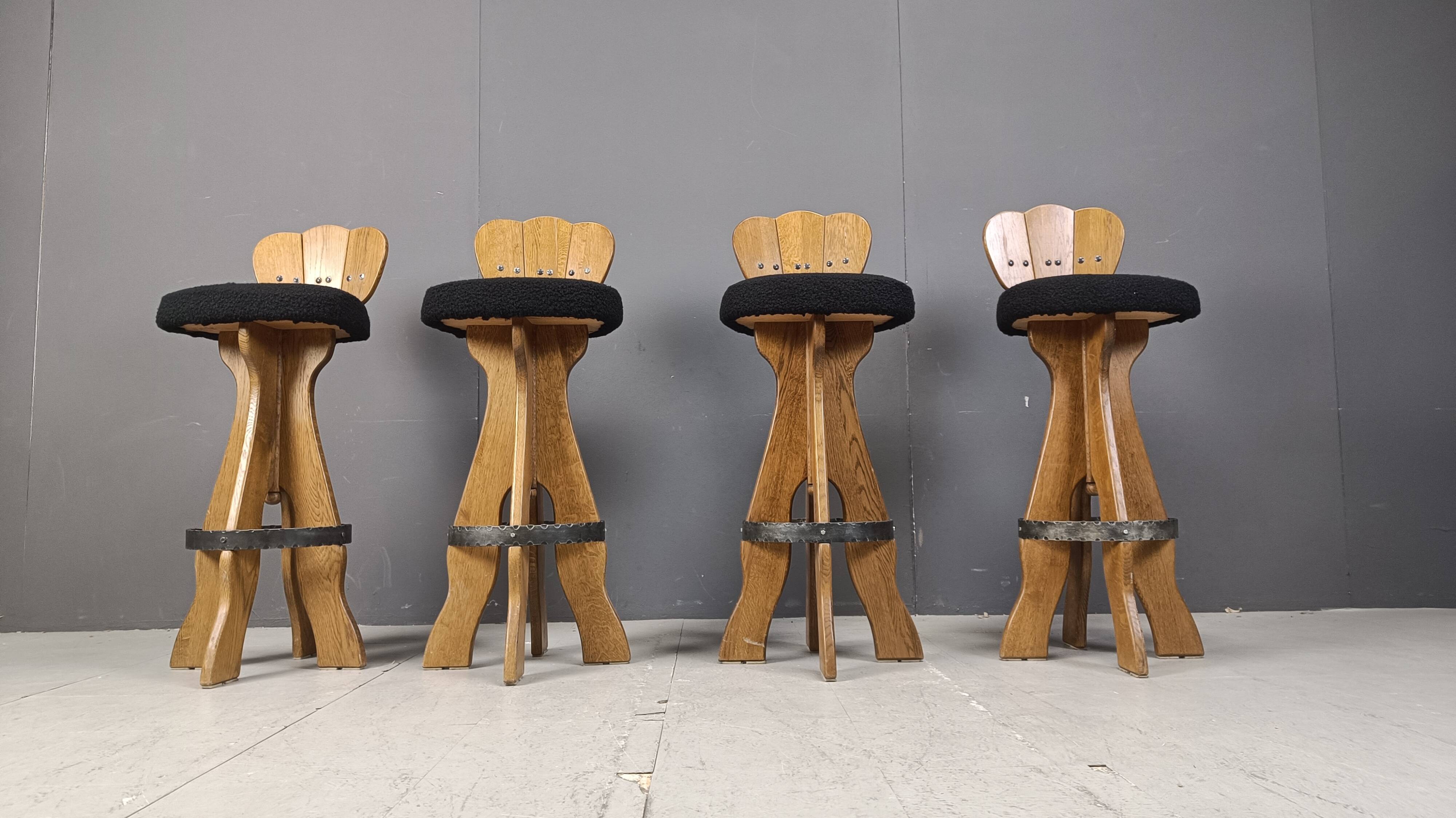 Set of 4 vintage brutalist bar stools, 1960s