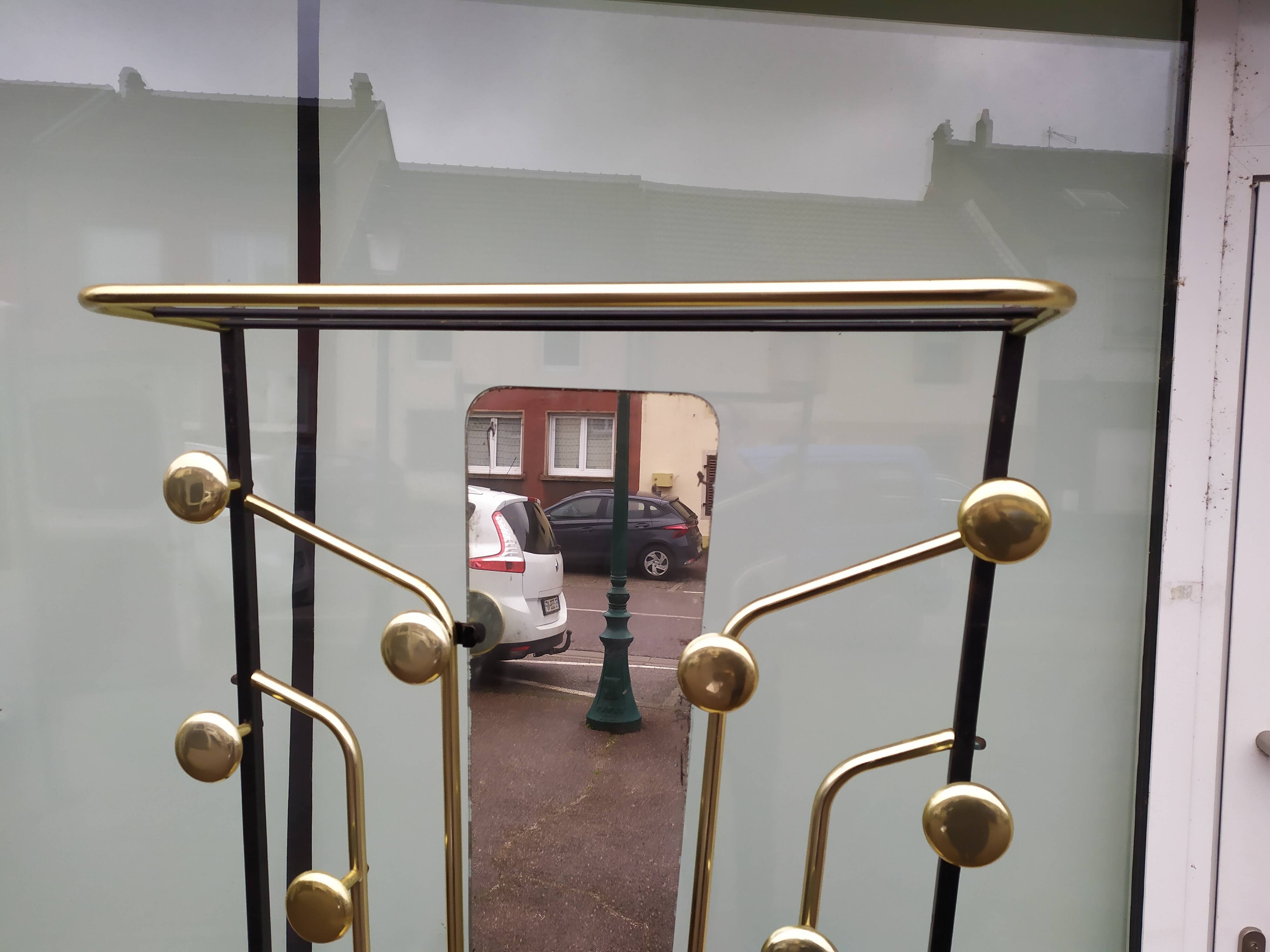 Cloakroom coat rack hat umbrella metal and vintage brass