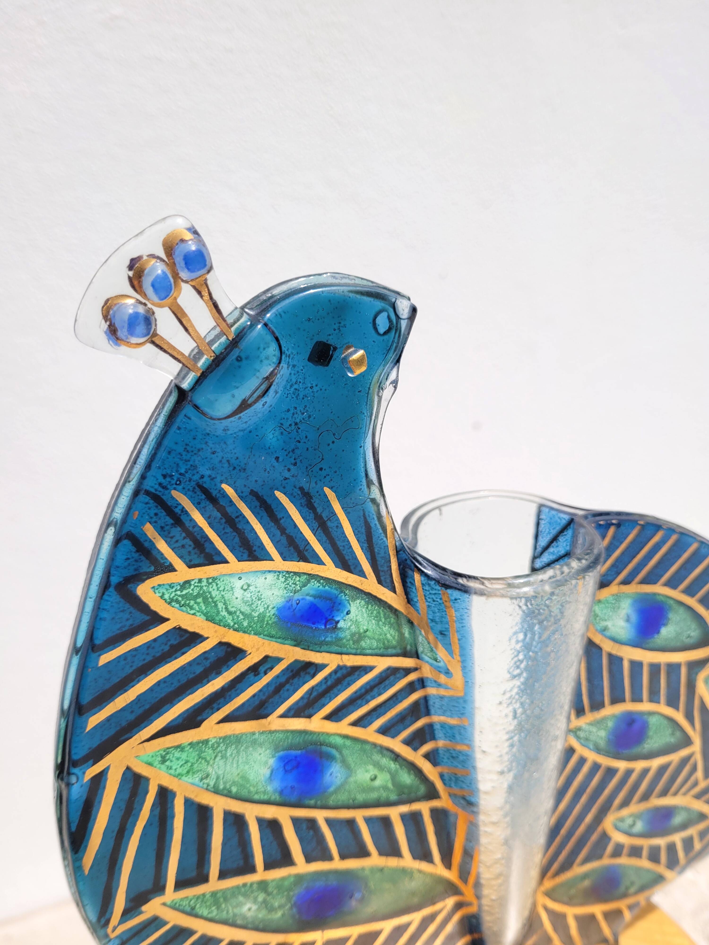 Peacock blue vase in laminated glass