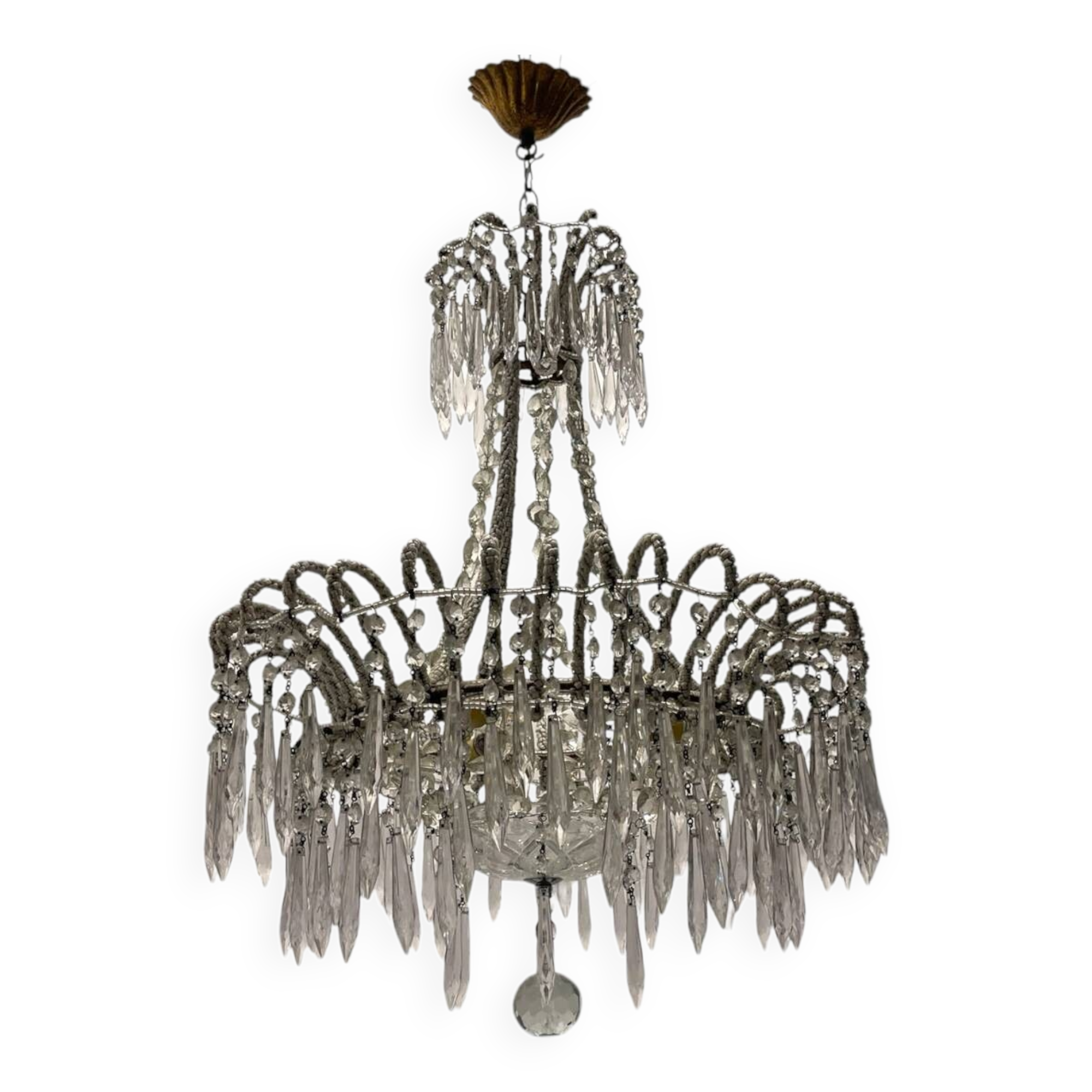 Crystal Beaded White Chandelier 1960’s