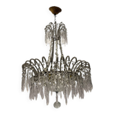 Lustre blanc à perles de cristal, années 1960