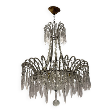 Crystal Beaded White Chandelier 1960’s
