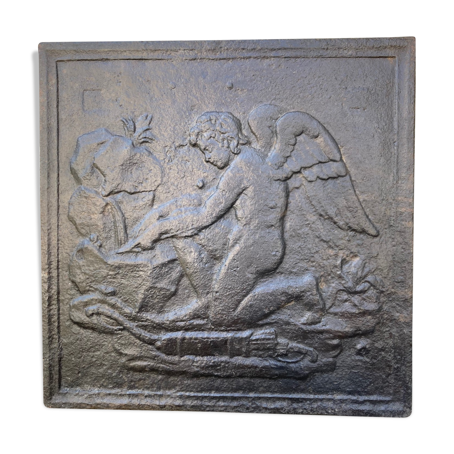 plate fireplace cast iron old Cupid
