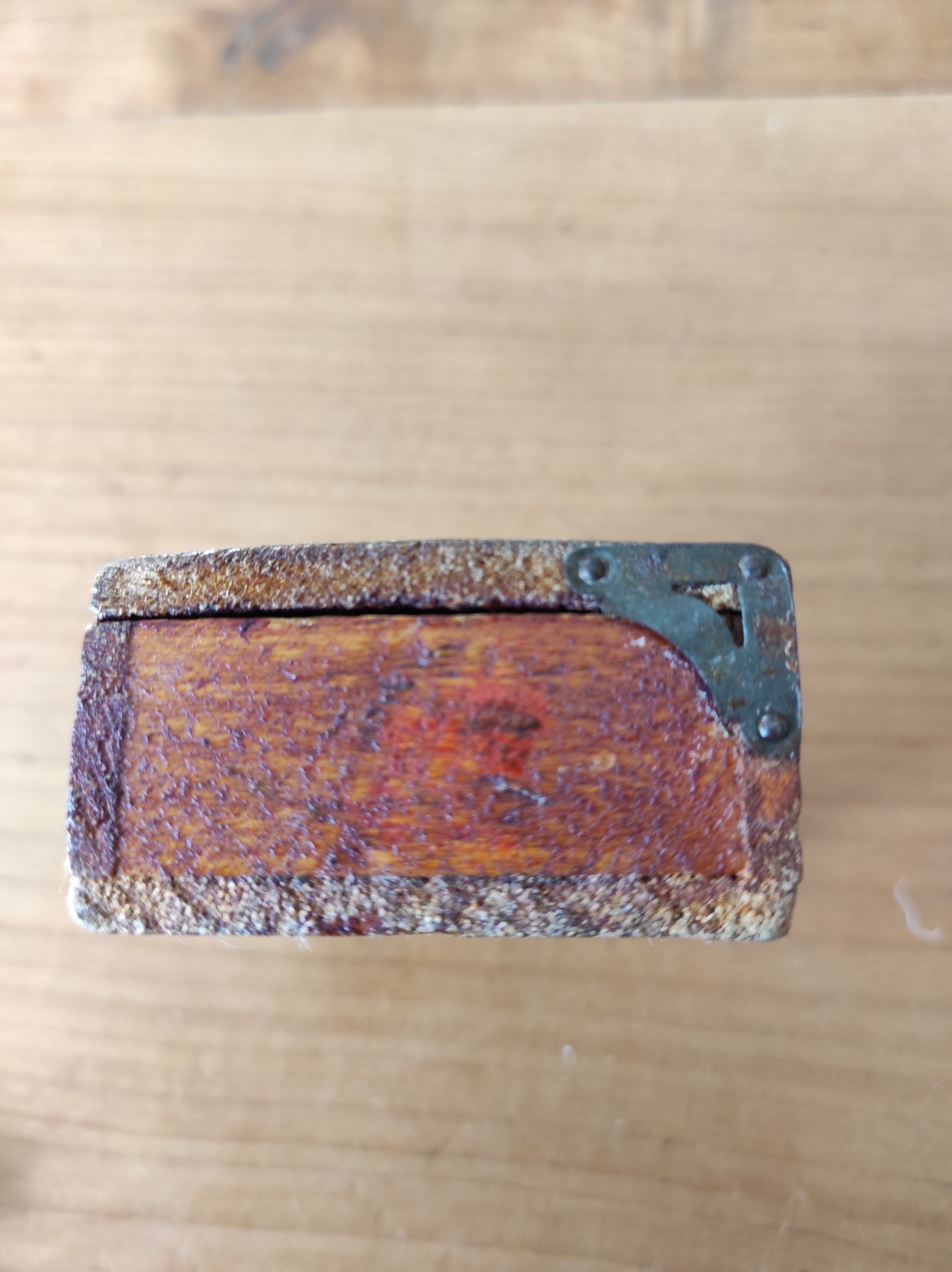 Wooden box decorated badge and unicorn