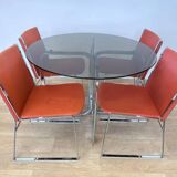 Set of mid-century design chrome dining chairs and table, 1970s