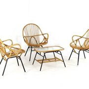 Set of 3 rattan chairs + coffee table - mid century dutch design