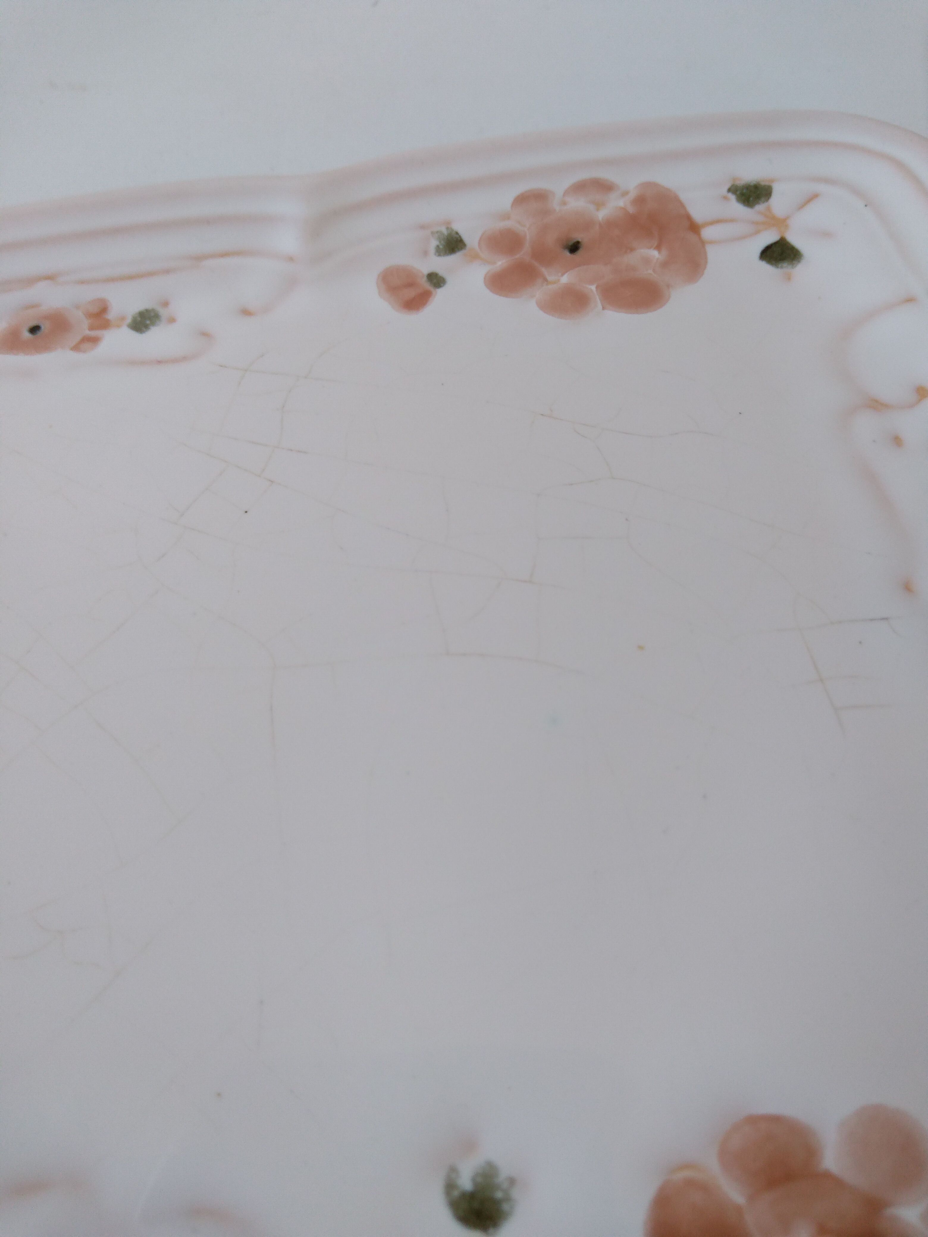 Antique dish in white ceramic and pink spring flowers Niderviller France