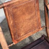 Boat chair folding in leather, bamboo and brass, 1930s