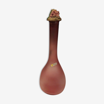 Carafe à liqueur en verre dépoli vieux rose avec bouchon décoré