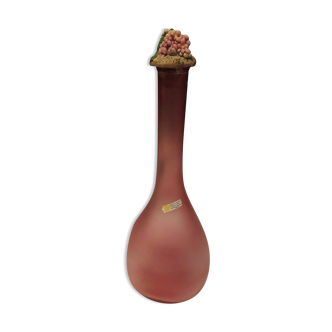 Carafe à liqueur en verre dépoli vieux rose avec bouchon décoré