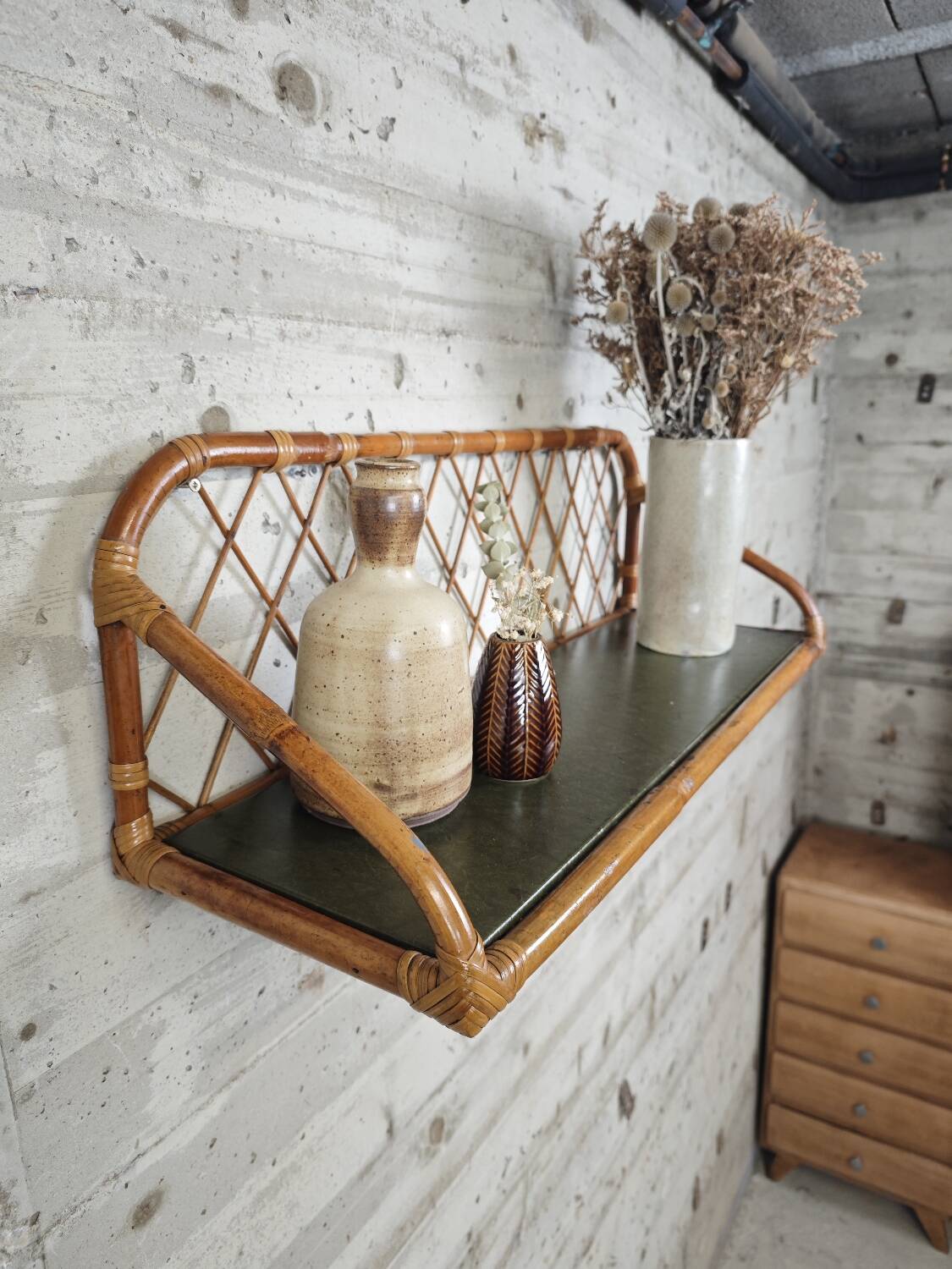 Vintage rattan wall shelf