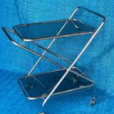 Vintage folding server 1970 with 2 smoked glass trays