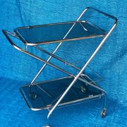 Vintage folding server 1970 with 2 smoked glass trays