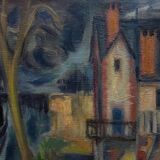 Oil on canvas modern composition Island of Chatou by J.-J. Sigrist