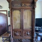 19th century bookcase with two glass doors and a drawer