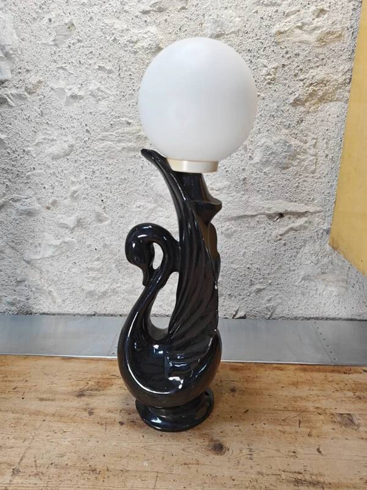 Swan lamp with vintage globe