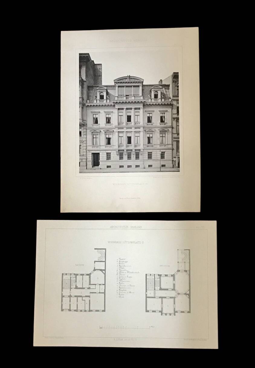 Illustration of a remarkable building and plan of 19th century German architecture