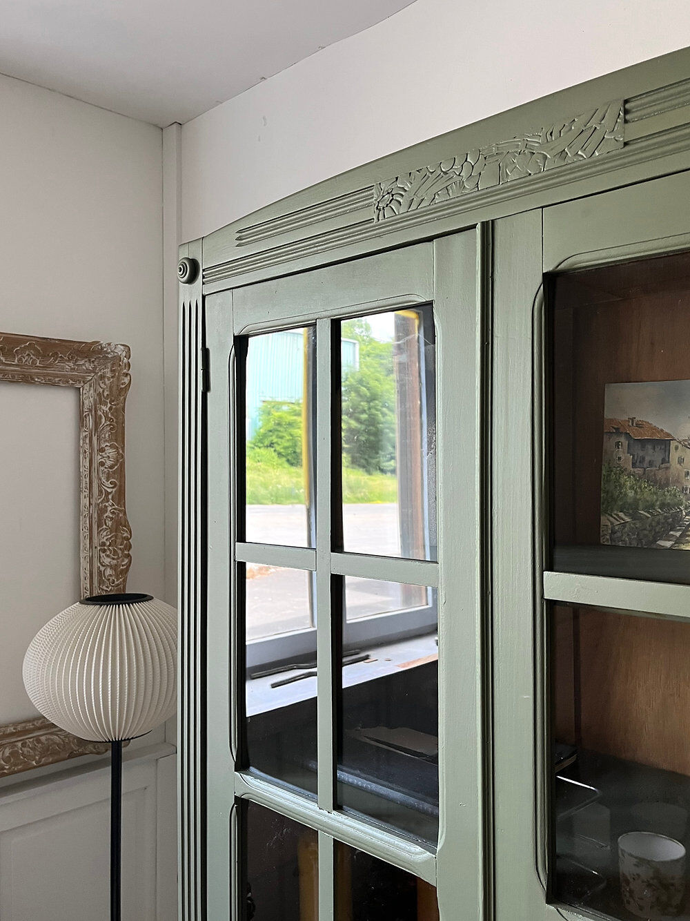 Art Deco library in earthy green
