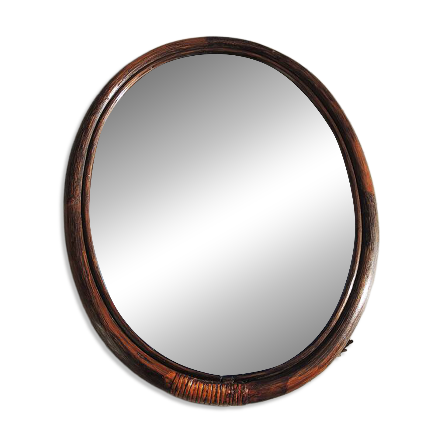 Vintage oval rattan mirror