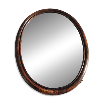 Vintage oval rattan mirror