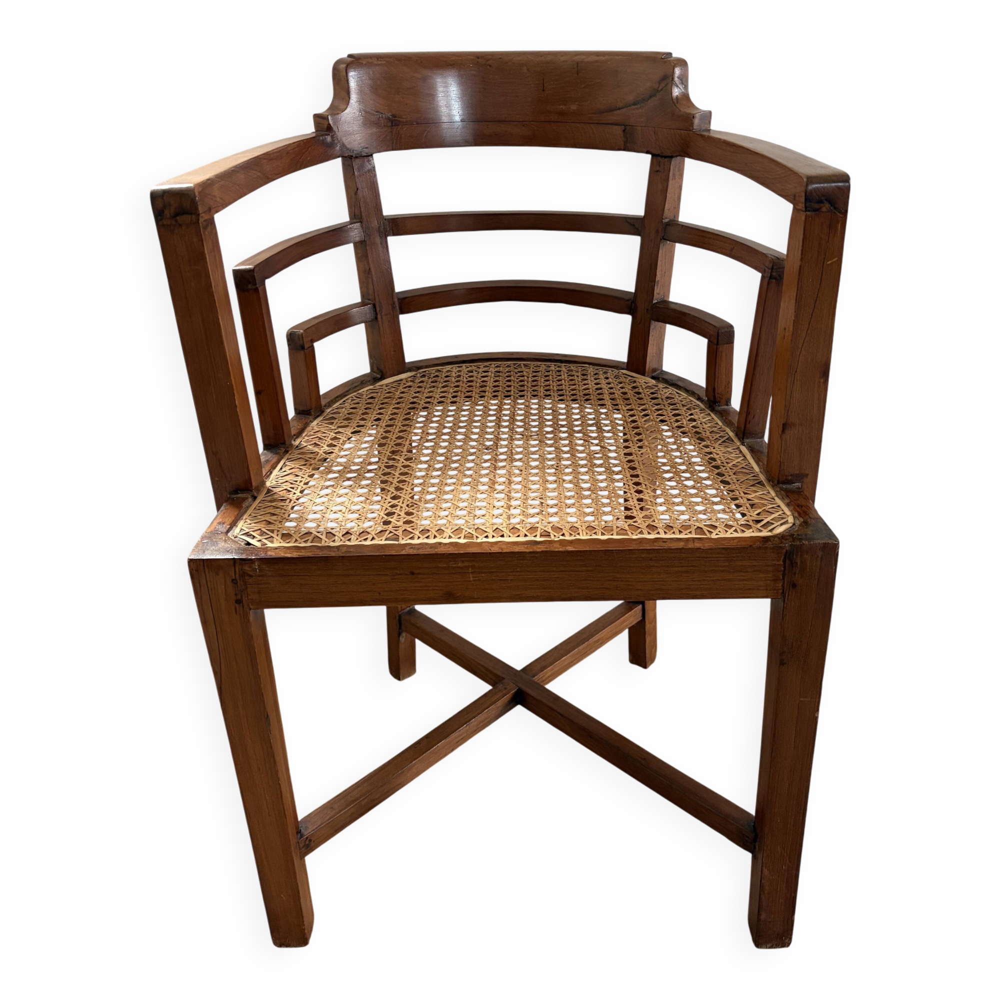 Paquebot office chair in solid teak and caning