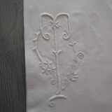 Antique cotton sheet: 310x200cm embroidered/monogrammed back