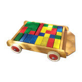 Wooden pull cart with its shapes to build